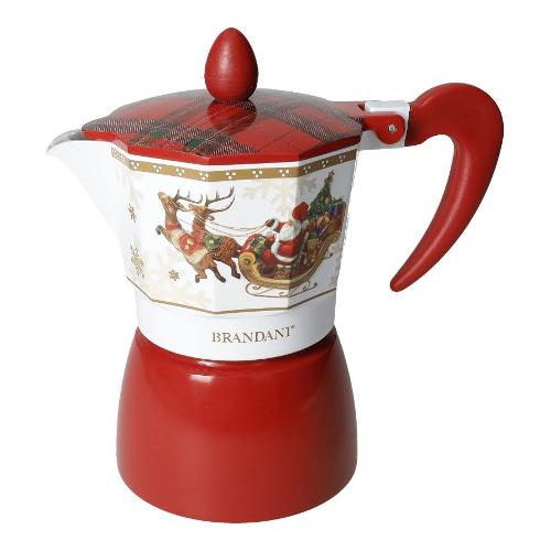 Brandani Caffettiera Alluminio 3 Tazze CHRISTMAS Bianco e Tartan rosso 89913