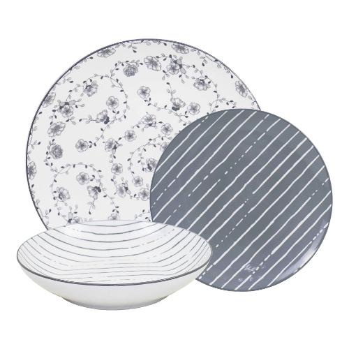 Amicasa Servizio piatti Porcellana 18 pz GIUSY Grigio Art 50