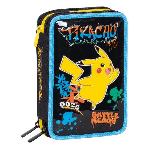 Seven Astuccio triplo scomparto accessoriato POKÉMON Jet black 30G502501 36 colori con penne e accessori