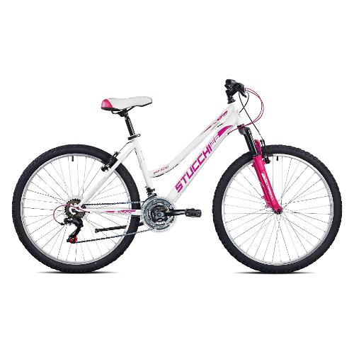 Stucchi Mountain Bike acciaio ( 21 vel ) 26" GRUNGE Bianco e Fuxia S596 (taglia 42 )