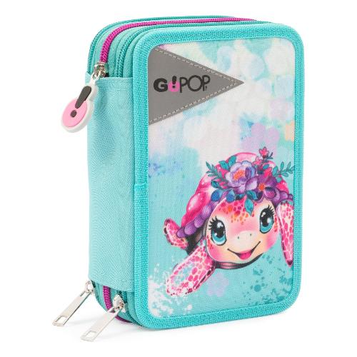 Go Pop Astuccio triplo scomparto accessoriato TURTLE BLOOM Verde multicolor GG9X9410 36 colori con penne e accessori