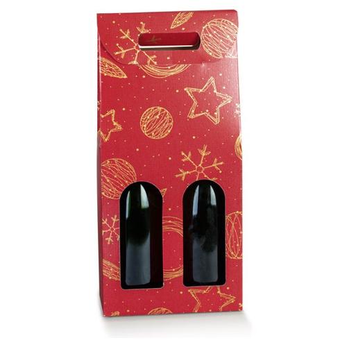Scotton Scatola natalizia per 2 bottiglie RED UNIVERSE Rosso e Oro (18x9x38,5 cm) 139204P