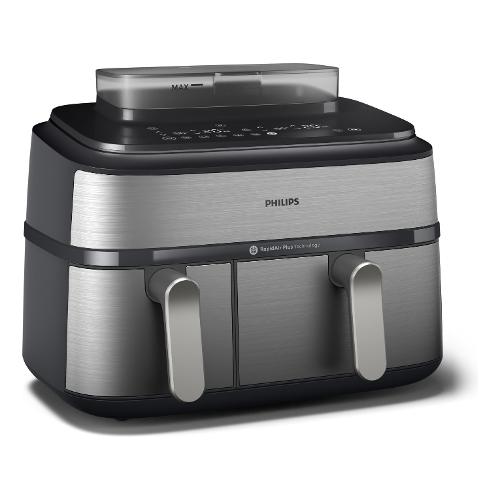 Philips Friggitrice ad aria (9Lt) 5000 SERIES Airfryer Dual Basket Black e Silver NA555 00
