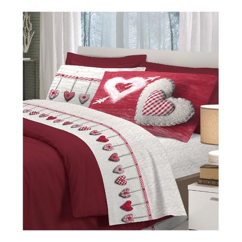 Savoltex Completo letto due piazze cotone PENSIERI Cuori rosso