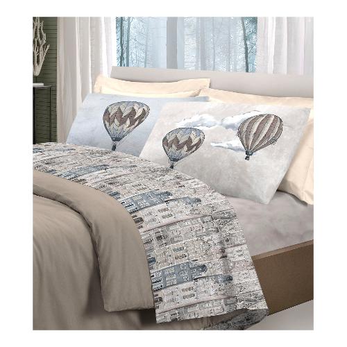 Savoltex Completo letto due piazze cotone PENSIERI Volare beige