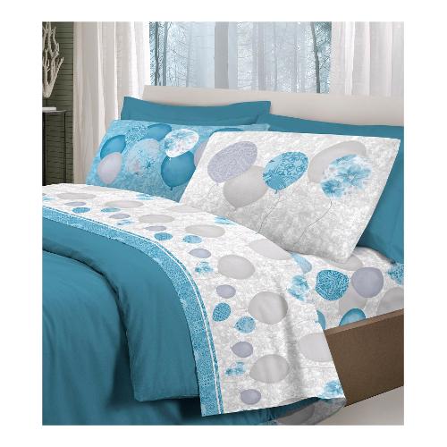Savoltex Completo letto piazza e mezza cotone PENSIERI Palloncini azzurri