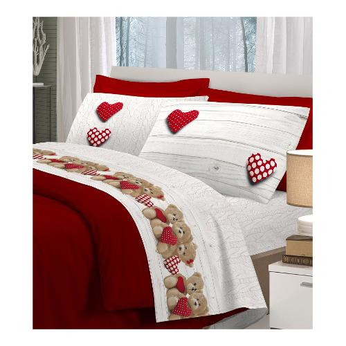 Savoltex Completo letto piazza e mezza cotone PENSIERI Orsetti rosso