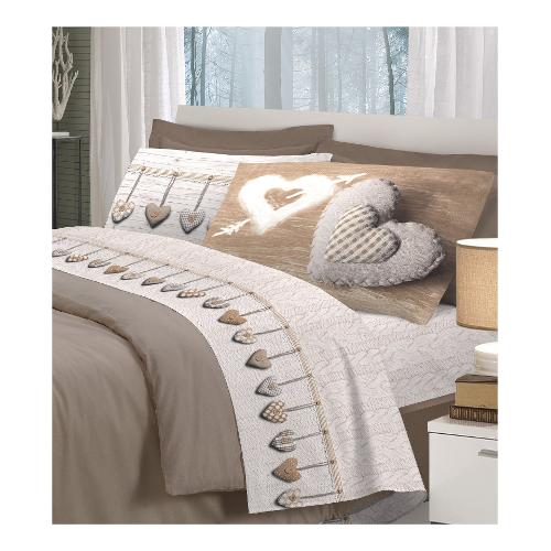 Savoltex Completo letto piazza e mezza cotone PENSIERI Cuori beige