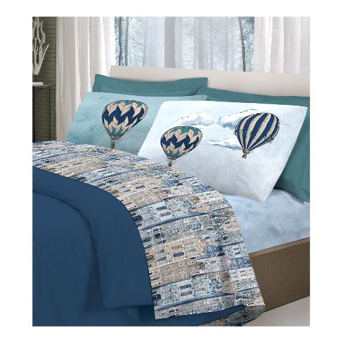 Savoltex Completo letto piazza e mezza cotone PENSIERI Volare azzurro