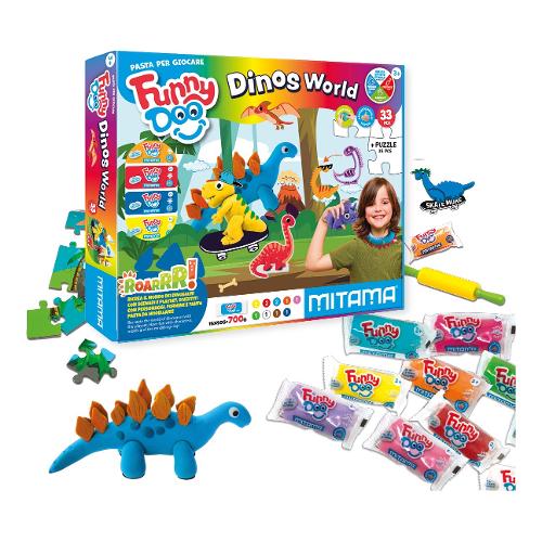 Mitama Pasta modellabile Dinos World playset 15 panetti 50 gr e accessori FUNNY DOO 63855