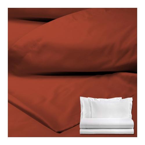 Tessitura Zambaiti Completo letto due piazze raso di cotone BRIGHT Mattone 26