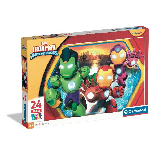 Clementoni Puzzle 24 pz Maxi Supercolor 3-5a (62x42cm) MARVEL IRON MAN AWESOME FRIENDS 24829
