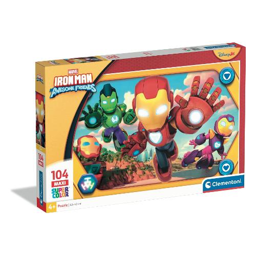 Clementoni Puzzle 104 pz Maxi Supercolor 4-6a (62x42cm) MARVEL IRON MAN AWESOME FRIENDS 23778