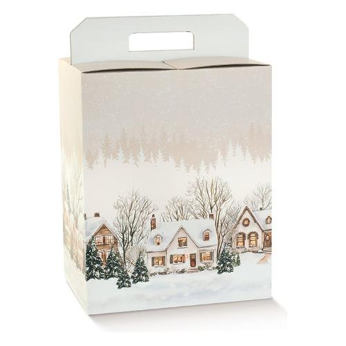Scotton Scatola Natale per panettone e bottiglia CHRISTMAS VILLAGE Bianco (30,5x22,5x35 cm) 197775S