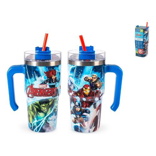 H&H Tazza termica Mug con cannuccia inox (600ml) MARVEL AVENGERS 9024809