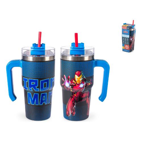 H&H Tazza termica Mug con cannuccia inox (600ml) MARVEL IRON MAN 9024810