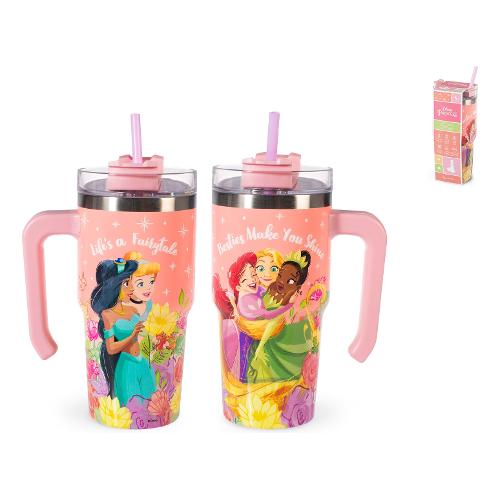 H&H Tazza termica Mug con cannuccia inox (600ml) DISNEY PRINCESS 9024813