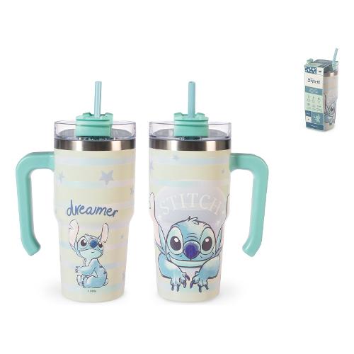 H&H Tazza termica Mug con cannuccia inox (600ml) DISNEY STITCH 9024815