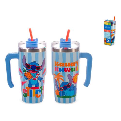 H&H Tazza termica Mug con cannuccia inox (600ml) DISNEY STITCH 9024816