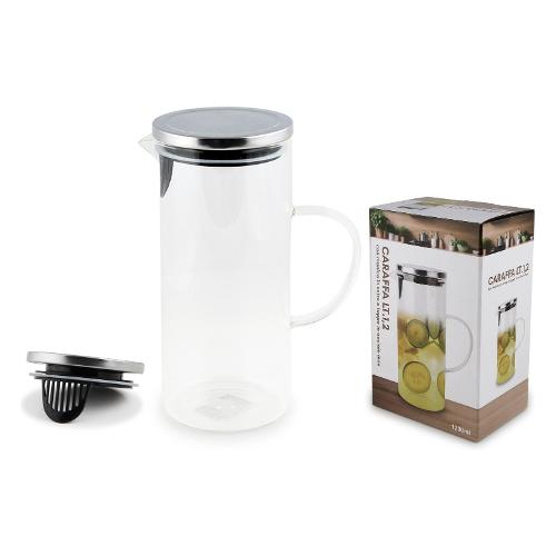 Cve Caraffa vetro (1,2Lt) con tappo filtro Trasparente e Silver