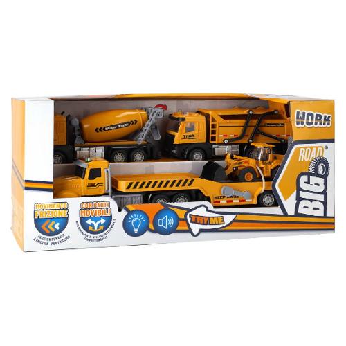 Globo Set 4 mezzi da cantiere con frizione luci e suoni BIG ROAD Giallo 43020