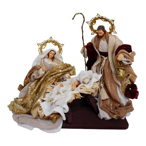Amicasa Natività con capanna (25cm) Resina, Tessuto SACRA FAMIGLIA CRISTINA