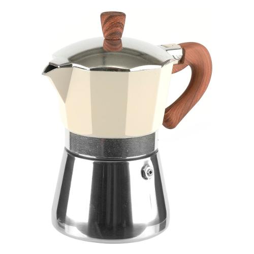 Cme Caffettiera Inox 3 Tazze MOKARINA INDUCTION manico bakelite effetto legno Beige LY 08
