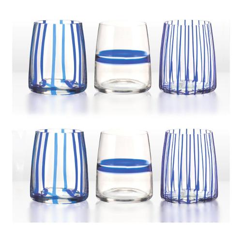 Amicasa Set bicchieri Acqua 6 pz Vetro BLUESTRIPE Trasparente e Blu DF25324