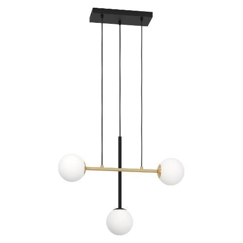 Eglo Sospensione PAZ Nero, Ottone Spazzolato e Bianco (63,5x19,5x150cm) 390177 3 luci - E14 - 120W