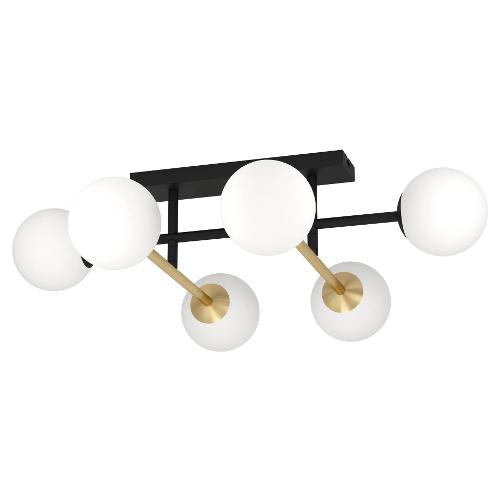 Eglo Plafoniera PAZ Nero, Ottone Spazzolato e Bianco (77,5x22,5x49,5cm) 390176 6 luci - E14 - 240W