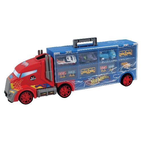 Ods Camion bisarca con 3 auto Transporter (50cm) HOT WHEELS Rosso e Blu 42034