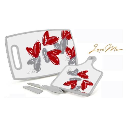 Gicos Set taglieri 2 pz con coltello LOVE ME BELLINTAVOLA Bianco e Rosso 905230