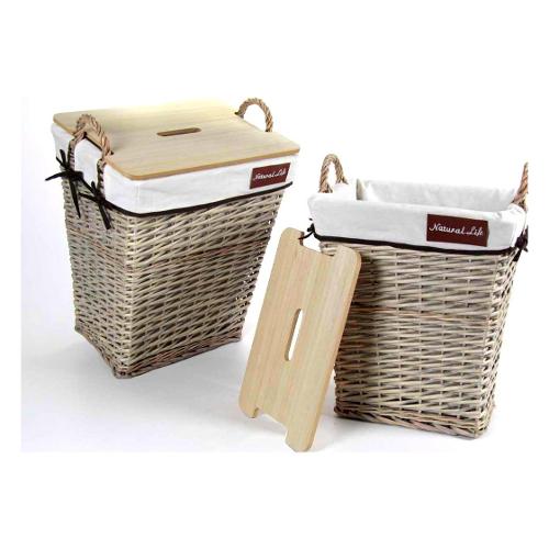 Gicos Porta biancheria Vimini (38x26x44cm) con coperchio legno Naturale e Bianco 933387
