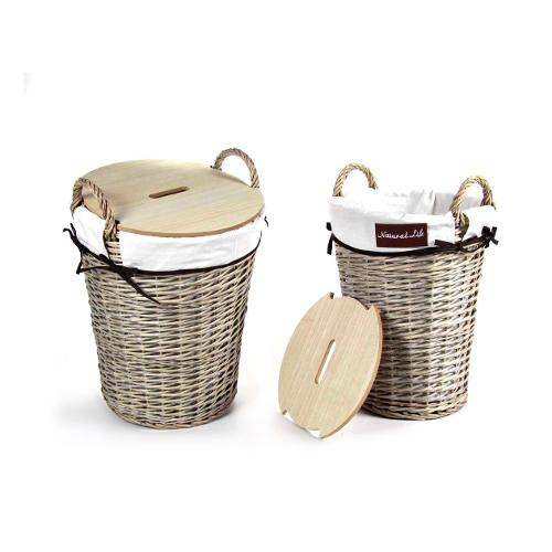 Gicos Porta biancheria Vimini (34x44cm) con coperchio legno Naturale e Bianco 933349