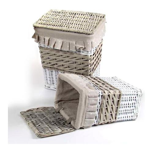 Gicos Porta biancheria Vimini (38x27x48cm) Bianco e Tortora 933318