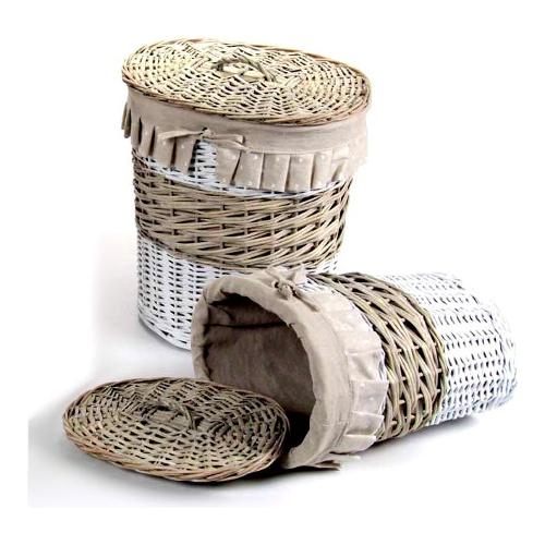 Gicos Porta biancheria Vimini (49x34x56cm) ovale Bianco e Tortora 933271