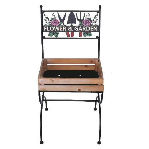Mercury Porta piante Sedia Flower & garden (36x35x73 cm) Nero e Natural 09791