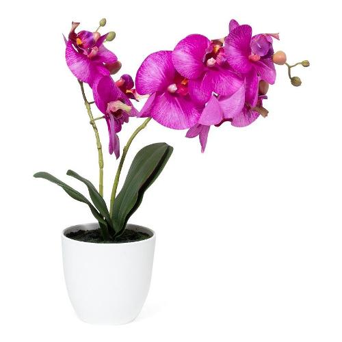 Mercury Pianta artificiale Orchidea fucsia con vaso plastica (20x42cm) 36035