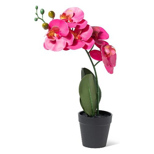 Mercury Pianta artificiale Orchidea fucsia con vaso plastica (19x38cm) 34123