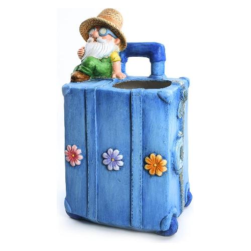 Mercury Vaso Poliresina (29x20x48cm) Gnomo viaggiatore Azzurro 01559