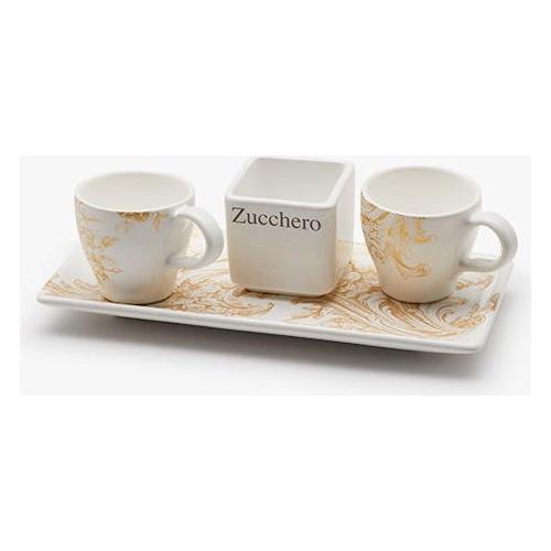 Ceramiche Viva Set tazzine caffè 2 pz (23x11x7cm) Mika con vassoio BAROQUE Bianco e oro T070095