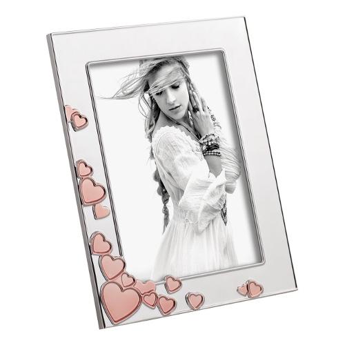 Mascagni Portafoto (per 1f 13x18 cm ) CUORI Cromo argento e Rosa A2028