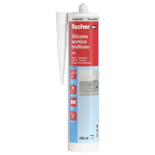 Fischer Silicone acetico multiuso SAM TR trasparente tubo cartuccia 280 ml 9351