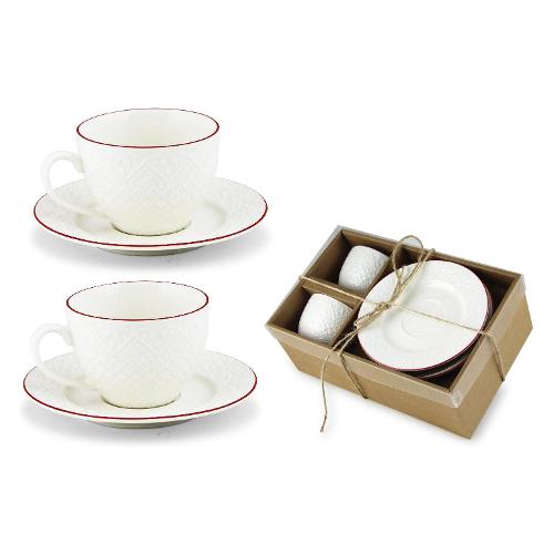 Arabel Brinsley Set tazze te con piatto 2 pz (200ml) RILIEVO Bianco