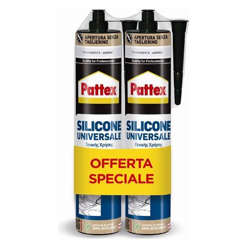 Pattex Silicone acetico universale trasparente tubo cartuccia eco 280 ml (2 pz) 2236271