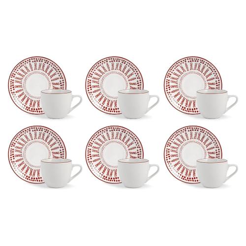 H&H Set tazzine caffè con piatto 6 pz (90ml) VOYAGE Bianco e Rosso 9243903