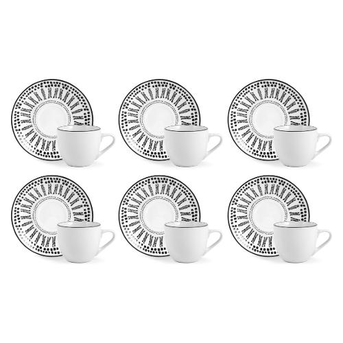 H&H Set tazzine caffè con piatto 6 pz (90ml) VOYAGE Bianco e Nero 9243930