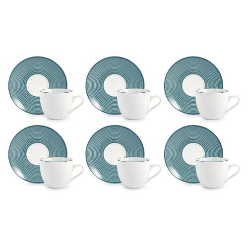 H&H Set tazzine caffè con piatto 6 pz (90ml) ECHO Bianco e Azzurro 9243800