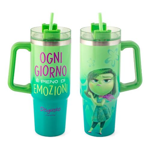 H&H Tazza termica mug con cannuccia Disgusto inox (900ml) DISNEY INSIDE OUT 9035504