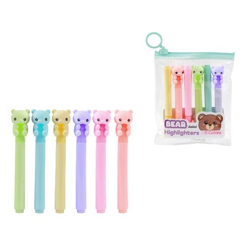 i-total Set evidenziatori 6 pz mini Orsetto con astuccio punta scalpello MACARON Colori pastel assortiti XL2306H